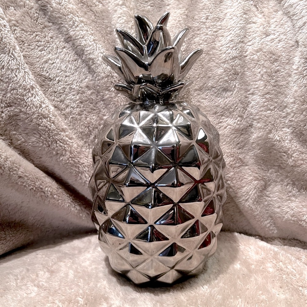 Polished Crome Silver Pineapple Sculpture 6” x 10 1/2”